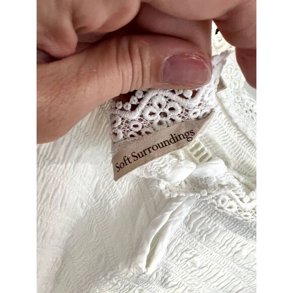 Soft Surroundings Smocked Flutter Sleeve Blouse Ruffle Lace - Picture 9 of 10